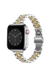 O Ozone Slim Metal Straps For Apple Watch Series 10 9 8 7 6 5 4 SE, 38/40/41/42mm Stainless Steel Metal Smartwatch Wristband -Silver & Gold  - Image 5