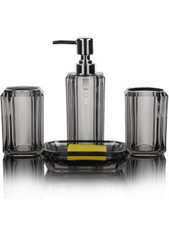 Uwals 4-Piece Premium Acrylic Bathroom Accessory Set-Hand Sanitizer Bottle Lotion Can Bathroom Suit Separate Bottle Soap Box Mouthwash Cup Toothbrush Cup (Gray)  - Image 1
