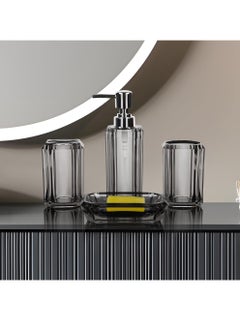 Uwals 4-Piece Premium Acrylic Bathroom Accessory Set-Hand Sanitizer Bottle Lotion Can Bathroom Suit Separate Bottle Soap Box Mouthwash Cup Toothbrush Cup (Gray)  - Image 2
