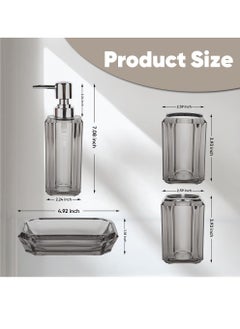 Uwals 4-Piece Premium Acrylic Bathroom Accessory Set-Hand Sanitizer Bottle Lotion Can Bathroom Suit Separate Bottle Soap Box Mouthwash Cup Toothbrush Cup (Gray)  - Image 3