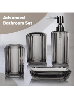 Uwals 4-Piece Premium Acrylic Bathroom Accessory Set-Hand Sanitizer Bottle Lotion Can Bathroom Suit Separate Bottle Soap Box Mouthwash Cup Toothbrush Cup (Gray)  - Image 4