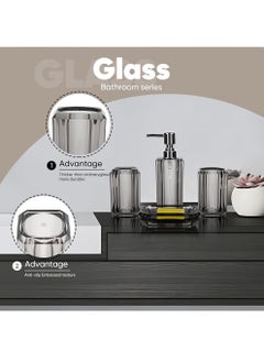 Uwals 4-Piece Premium Acrylic Bathroom Accessory Set-Hand Sanitizer Bottle Lotion Can Bathroom Suit Separate Bottle Soap Box Mouthwash Cup Toothbrush Cup (Gray)  - Image 5