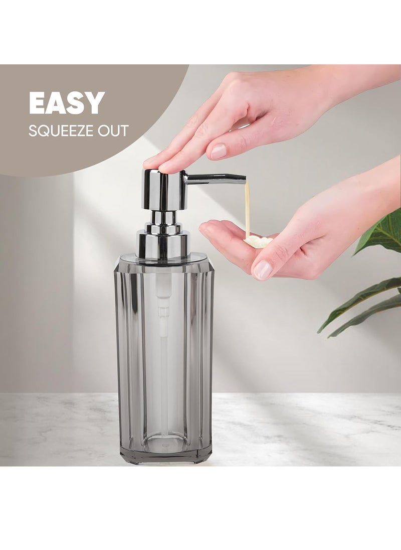 4-Piece Premium Acrylic Bathroom Accessory Set-Hand Sanitizer Bottle Lotion Can Bathroom Suit Separate Bottle Soap Box Mouthwash Cup Toothbrush Cup (Gray)