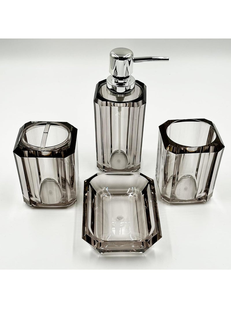 4-Piece Premium Acrylic Bathroom Accessory Set-Hand Sanitizer Bottle Lotion Can Bathroom Suit Separate Bottle Soap Box Mouthwash Cup Toothbrush Cup (Gray)