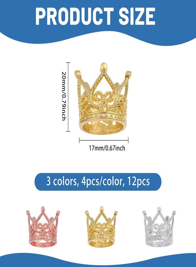 FREEBLOSS 12 Pcs Dollhouse Mini Crown Metal Mini Doll Crown Tiny Miniature Crowns for Princess Cake Topper Dolls Headwear Accessories 1.7x2cm/0.7x0.8 Gold&Silver&Rose Gold - Image 2