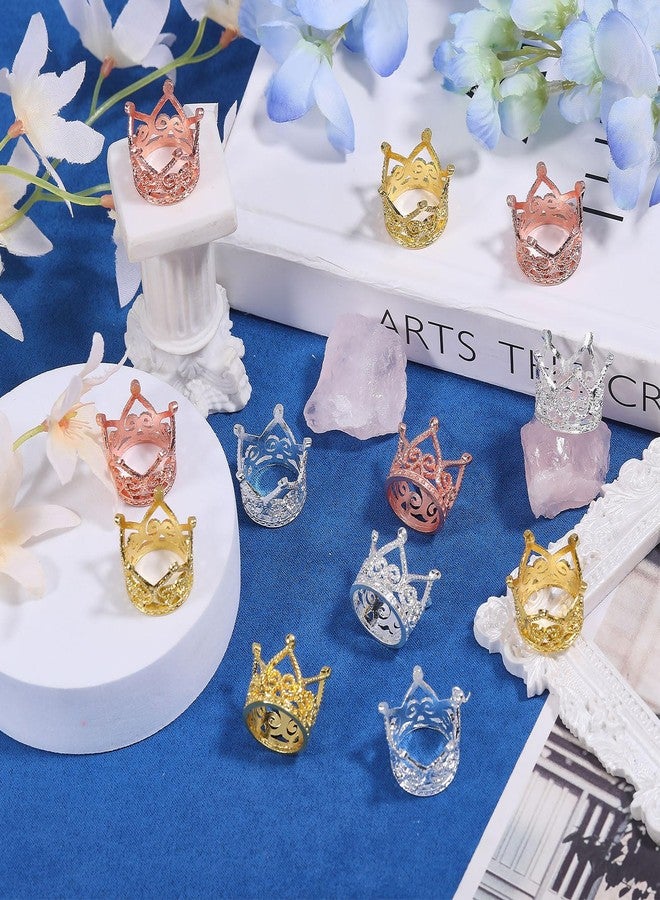 FREEBLOSS 12 Pcs Dollhouse Mini Crown Metal Mini Doll Crown Tiny Miniature Crowns for Princess Cake Topper Dolls Headwear Accessories 1.7x2cm/0.7x0.8 Gold&Silver&Rose Gold - Image 5
