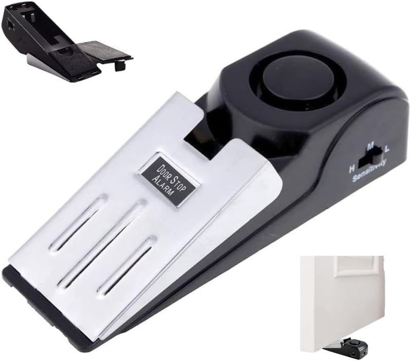 MARKQ موقف الباب المنبه - أمان محمول مع إنذار 120 ديسيبل، حساسية قابلة للتعديل، قاعدة مضادة للانزلاق من الفولاذ المقاوم للصدأ للسفر والمنزل والفندق (أسود، عبوة من 1) - Image 1