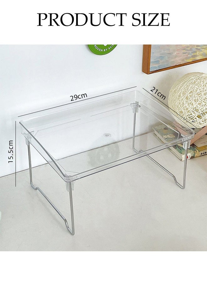 DUNISO 2 Pcs Kitchen Stackable Shelves, Cabinet Storage Organization, Storage Rack, Foldable Plasitc Storage Desk Shelf for Kitchen, Bedroom and Bathroom, Clear - Image 2