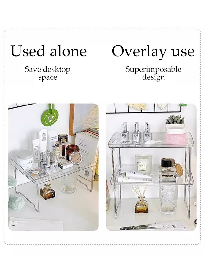 DUNISO 2 Pcs Kitchen Stackable Shelves, Cabinet Storage Organization, Storage Rack, Foldable Plasitc Storage Desk Shelf for Kitchen, Bedroom and Bathroom, Clear - Image 5