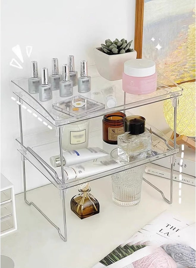 DUNISO 2 Pcs Kitchen Stackable Shelves, Cabinet Storage Organization, Storage Rack, Foldable Plasitc Storage Desk Shelf for Kitchen, Bedroom and Bathroom, Clear - Image 3