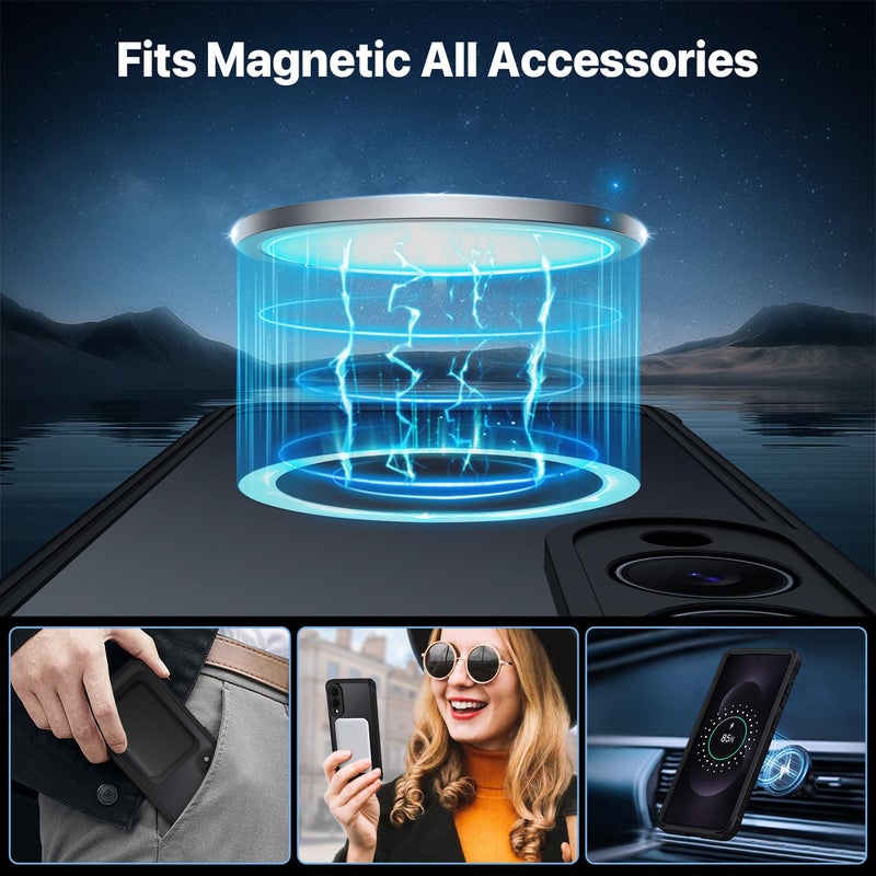 CENHUFO Magnetic Privacy for Samsung Galaxy S25 Edge Case, Full Body Phone Case with Built-in 9H Tempered Glass Privacy Screen Protector and Camera Protector, Shockproof Bumper Clear Cover - Black - Image 5