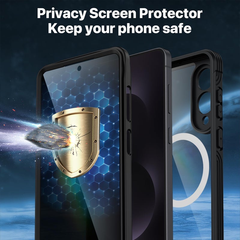 CENHUFO Magnetic Privacy for Samsung Galaxy S25 Edge Case, Full Body Phone Case with Built-in 9H Tempered Glass Privacy Screen Protector and Camera Protector, Shockproof Bumper Clear Cover - Black - Image 4