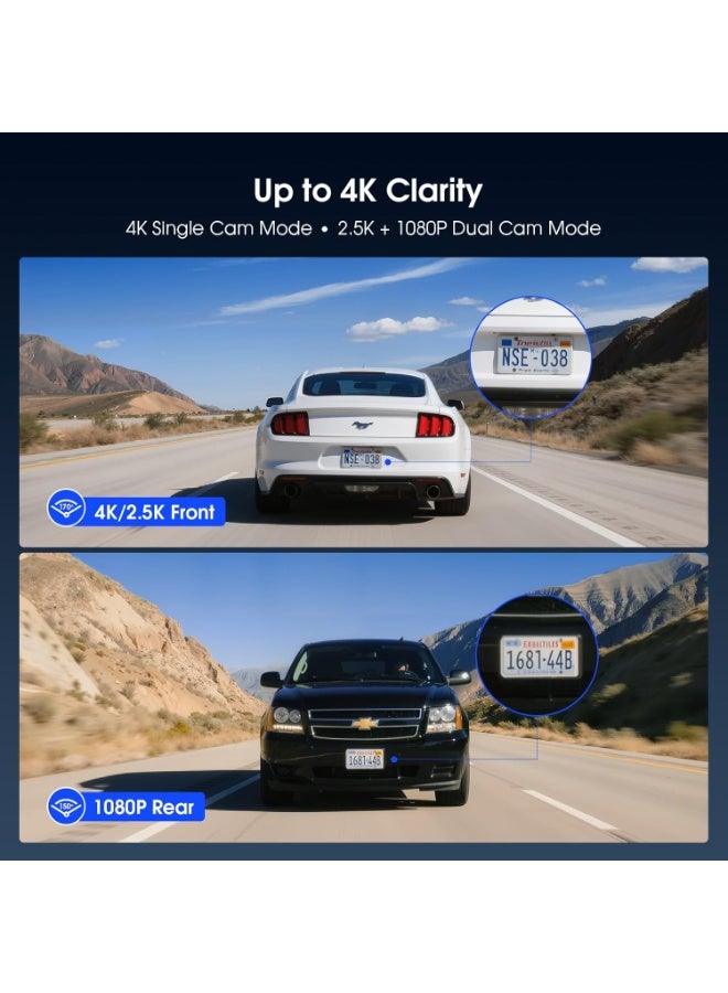 كاميرا مراقبة السيارة Avylet – دقة 4K/2.5K+1080P مزدوجة (أمامية وخلفية)، واي فاي 5GHz، نظام ADAS، رؤية ليلية فائقة، GPS، مع بطاقة ذاكرة 64GB - Image 3