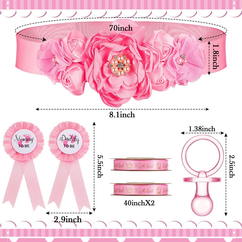 Konohan 53 Pcs Baby Shower Pacifiers Set Include Maternity Sash Pink Acrylic Baby Pacifier It's a Girl Ribbon Pacifier Necklaces Mom and Dad to Be Pin for Baby Shower Charms Gender Reveal Pregnancy Party - Image 2