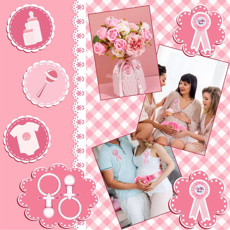 Konohan 53 Pcs Baby Shower Pacifiers Set Include Maternity Sash Pink Acrylic Baby Pacifier It's a Girl Ribbon Pacifier Necklaces Mom and Dad to Be Pin for Baby Shower Charms Gender Reveal Pregnancy Party - Image 3
