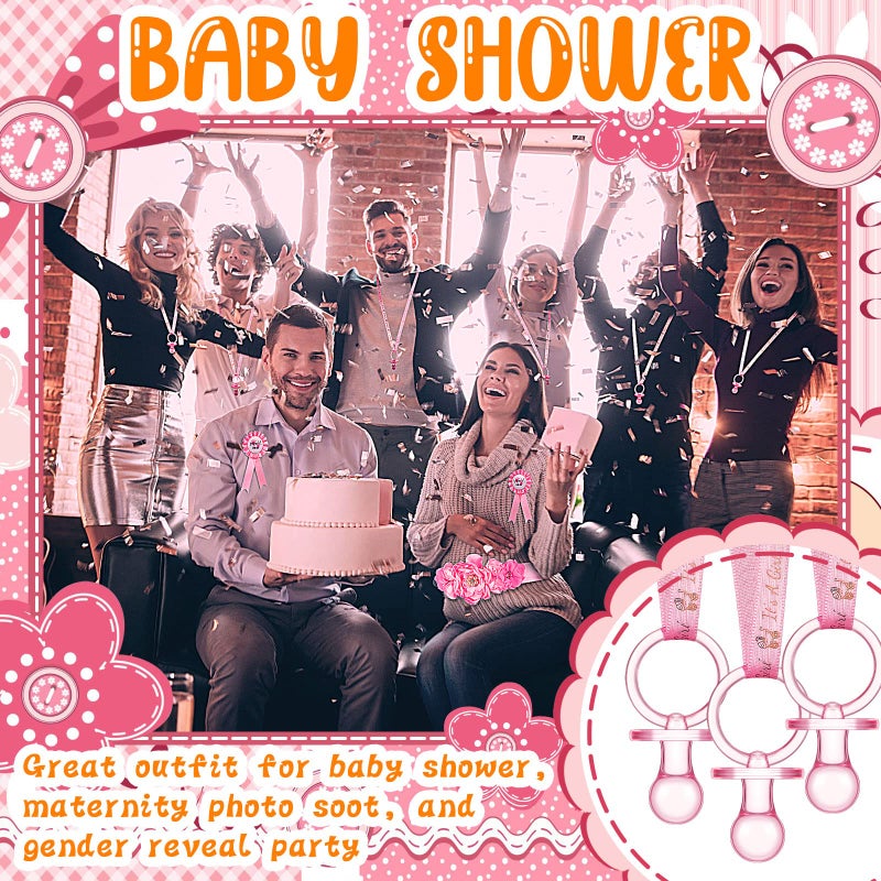 Konohan 53 Pcs Baby Shower Pacifiers Set Include Maternity Sash Pink Acrylic Baby Pacifier It's a Girl Ribbon Pacifier Necklaces Mom and Dad to Be Pin for Baby Shower Charms Gender Reveal Pregnancy Party - Image 4