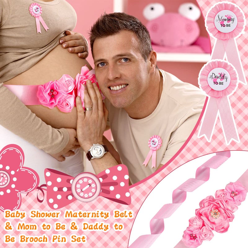Konohan 53 Pcs Baby Shower Pacifiers Set Include Maternity Sash Pink Acrylic Baby Pacifier It's a Girl Ribbon Pacifier Necklaces Mom and Dad to Be Pin for Baby Shower Charms Gender Reveal Pregnancy Party - Image 5