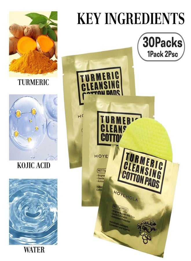 HOYEHOLA Kojic Acid Cleansing Turmeric Pads: Individually Wrapped Makeup Remover Face Pads, Travel Essentials for Women 30Packs(60Pads - Image 4