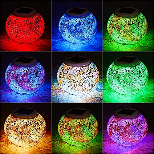 WSgift Color Changing Solar Powered Glass Mosaic Ball Led Garden Lights, Rechargeable Solar Table Lights, Outdoor Waterproof Solar Night Lights Table Lamps for Decorations, Ideal Gifts - Image 2