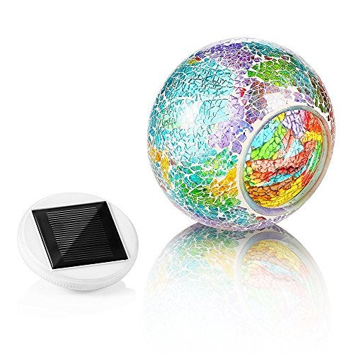 WSgift Color Changing Solar Powered Glass Mosaic Ball Led Garden Lights, Rechargeable Solar Table Lights, Outdoor Waterproof Solar Night Lights Table Lamps for Decorations, Ideal Gifts - Image 3