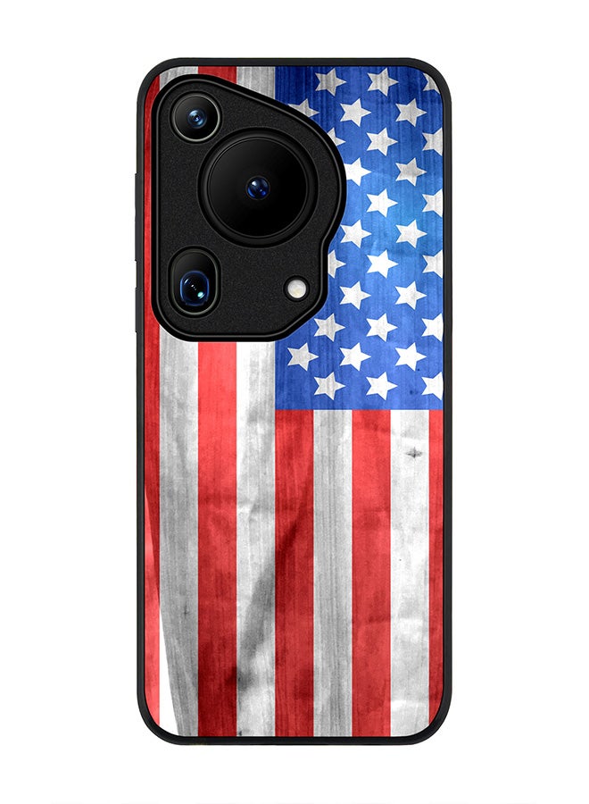 Stylizedd Rugged Black edge case for Huawei Pura 70 Ultra, Slim fit Soft Case Flexible Rubber Edges Anti Drop TPU Gel Thin Cover -  USA Grunge Flag - Image 1