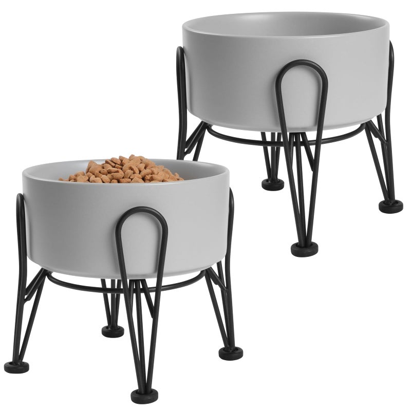 Kitwinney Elevated Dog Bowls, Ceramic Raised Dog Bowl Set with Anti-Slip and Non-Tip Metal Stand, 2 Pack Pet Food and Water Feeding Bowls for Small and Medium Dogs (Black,3.6 Cups) - Image 1