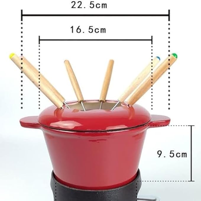 ريحني مجموعة الفوندو مع 6 شوكات للتخييم الساخن الخارجي المناسبة للجبن، الشوكولاتة، واللحوم، الفوندو مصبوب، الحديد الأحمر - Image 2