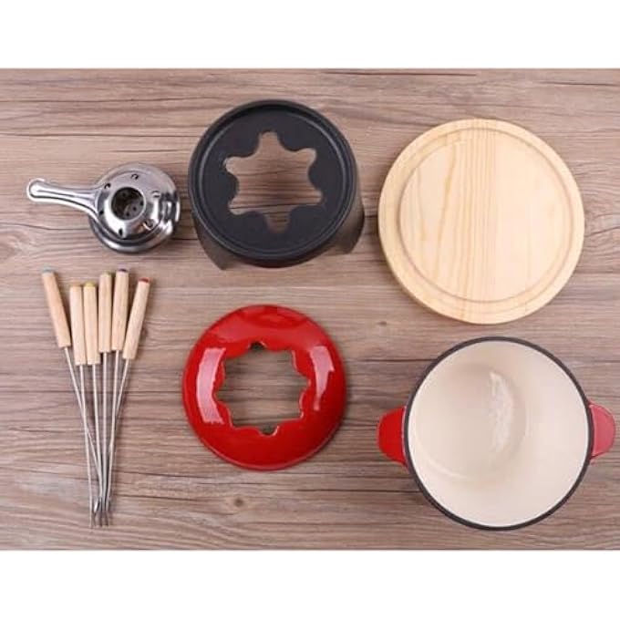 ريحني مجموعة الفوندو مع 6 شوكات للتخييم الساخن الخارجي المناسبة للجبن، الشوكولاتة، واللحوم، الفوندو مصبوب، الحديد الأحمر - Image 3