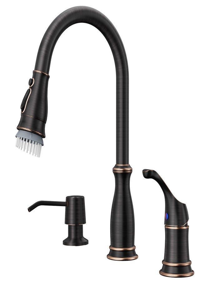APPASO 3 Hole Kitchen Faucet, Bronze Kitchen Sink Faucet with Pull Down Sprayer 3 Modes, Oil Rubbed Bronze Kitchen Faucet with Soap Dispenser and Separate Handle, Kitchen Faucet 3 Pieces, Zinc Alloy - Image 1