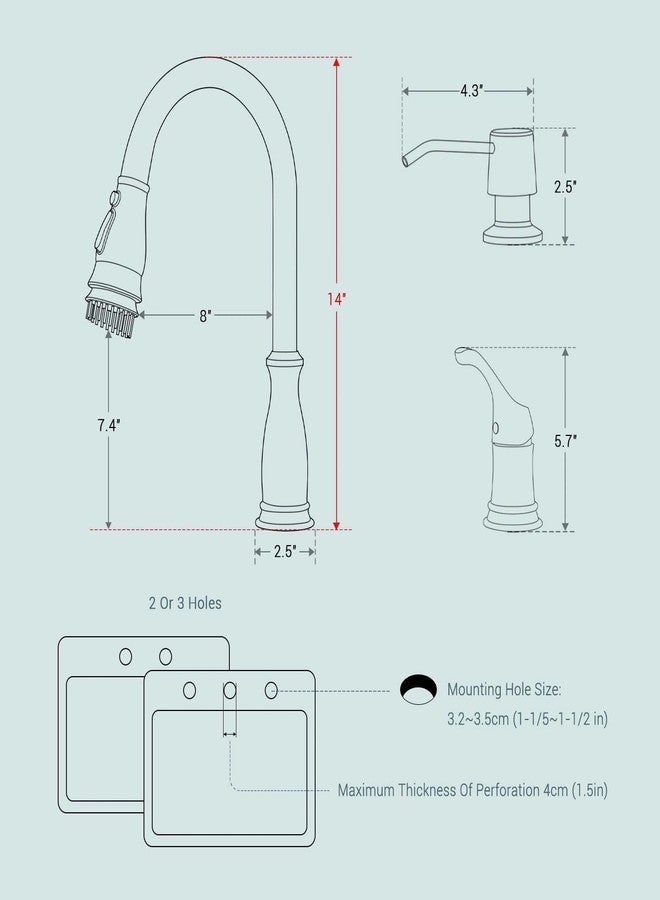 APPASO 3 Hole Kitchen Faucet, Bronze Kitchen Sink Faucet with Pull Down Sprayer 3 Modes, Oil Rubbed Bronze Kitchen Faucet with Soap Dispenser and Separate Handle, Kitchen Faucet 3 Pieces, Zinc Alloy - Image 5