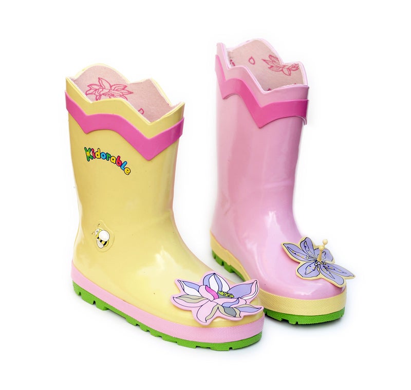 KIDORABLE Girls Lotus Rain Boot Pink 7 M US Toddler
