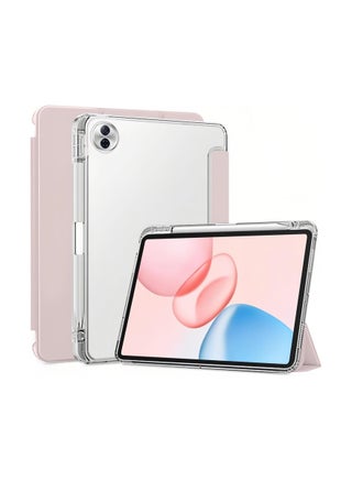 Compatible with Honor Pad 10 Tablet 12.1 inch 2025 Case, TPU Slim Cover with Pencil Holder, Auto Wake/Sleep Smart Transparent Hard Back Stand Case (Pink)