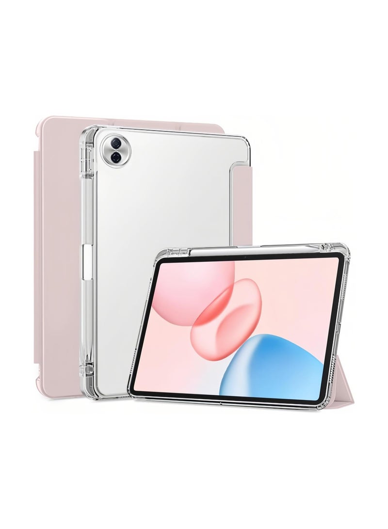 VKL Compatible with Honor Pad 10 Tablet 12.1 inch 2025 Case, TPU Slim Cover with Pencil Holder, Auto Wake/Sleep Smart Transparent Hard Back Stand Case (Pink)