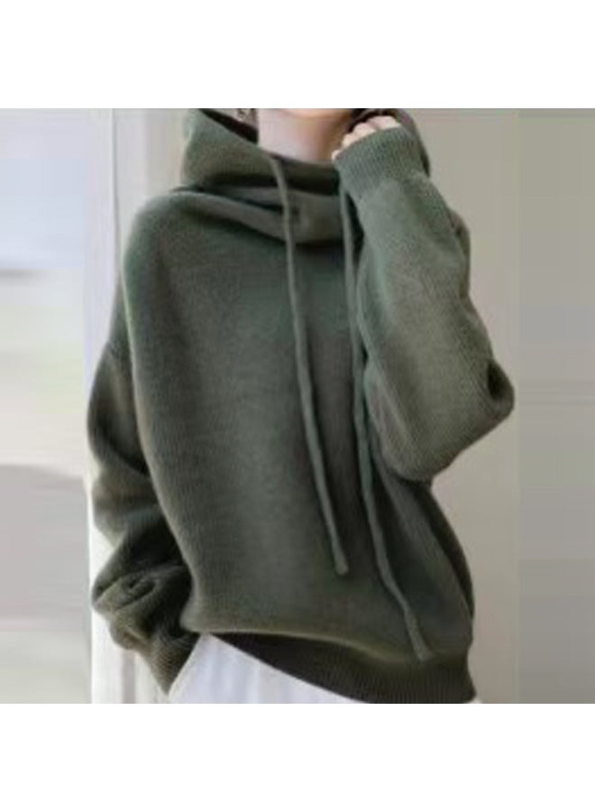 Women's Clothing  Lazy Wind Loose Solid Color Hooded Base Long Sleeve Knitted Sweater A Generation Of Hair