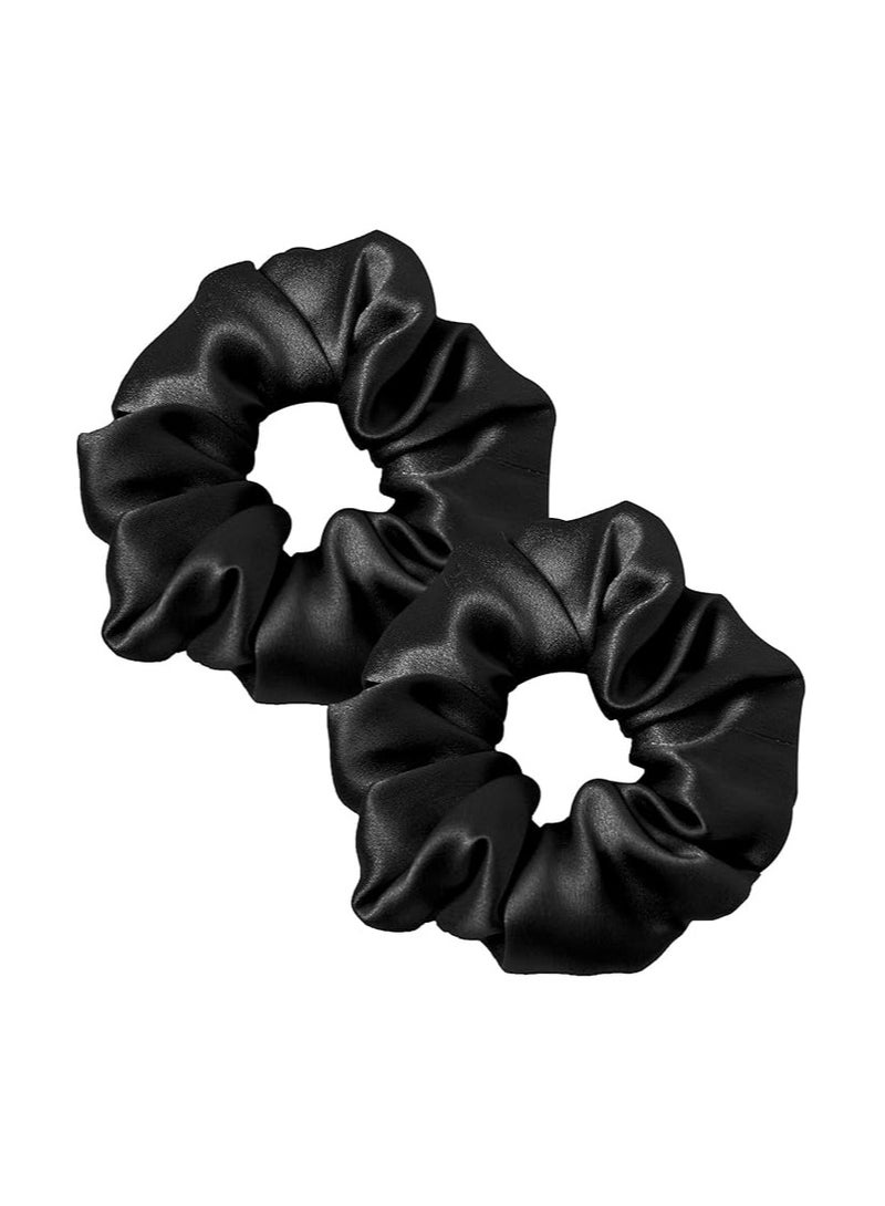 Silk Satin Hair Ties for Women & Girls – Thin & Flexible Ponytail Scrunchies (2 Pieces Black) - Image 1