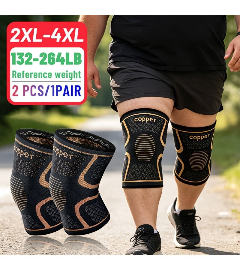 Extra Large Copper Knee Compression Braces For Women Men Oversize Breathable Copper Fabric Support Sleeves For Running Gym Weightlifting Volleyball Sports High Elastic Material Plus Large Knee Compression Sleeve 2XL Size - Image 1