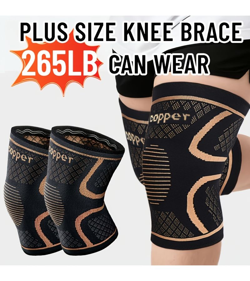 Extra Large Copper Knee Compression Braces For Women Men Oversize Breathable Copper Fabric Support Sleeves For Running Gym Weightlifting Volleyball Sports High Elastic Material Plus Large Knee Compression Sleeve 2XL Size - Image 2