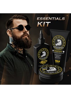 bossman Essentials Beard Kit For Men Beard Oil Jelly, Fortifying Conditioner Cream, Beard Balm Grooming Growth Care Accessories (Gold)  - Image 3