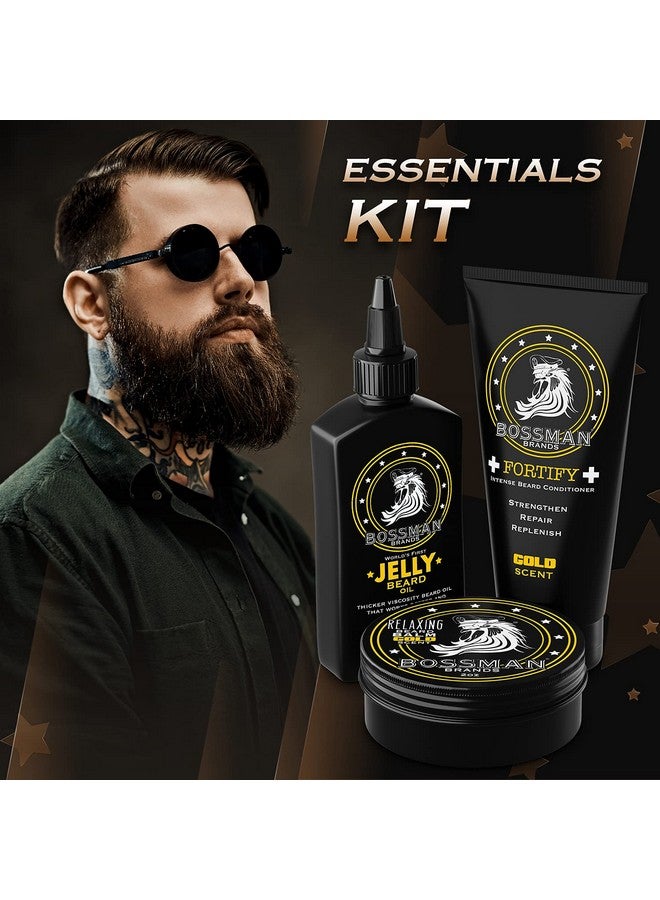 bossman Essentials Beard Kit For Men Beard Oil Jelly, Fortifying Conditioner Cream, Beard Balm Grooming Growth Care Accessories (Gold) - Image 3