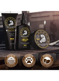 bossman Essentials Beard Kit For Men Beard Oil Jelly, Fortifying Conditioner Cream, Beard Balm Grooming Growth Care Accessories (Gold)  - Image 5
