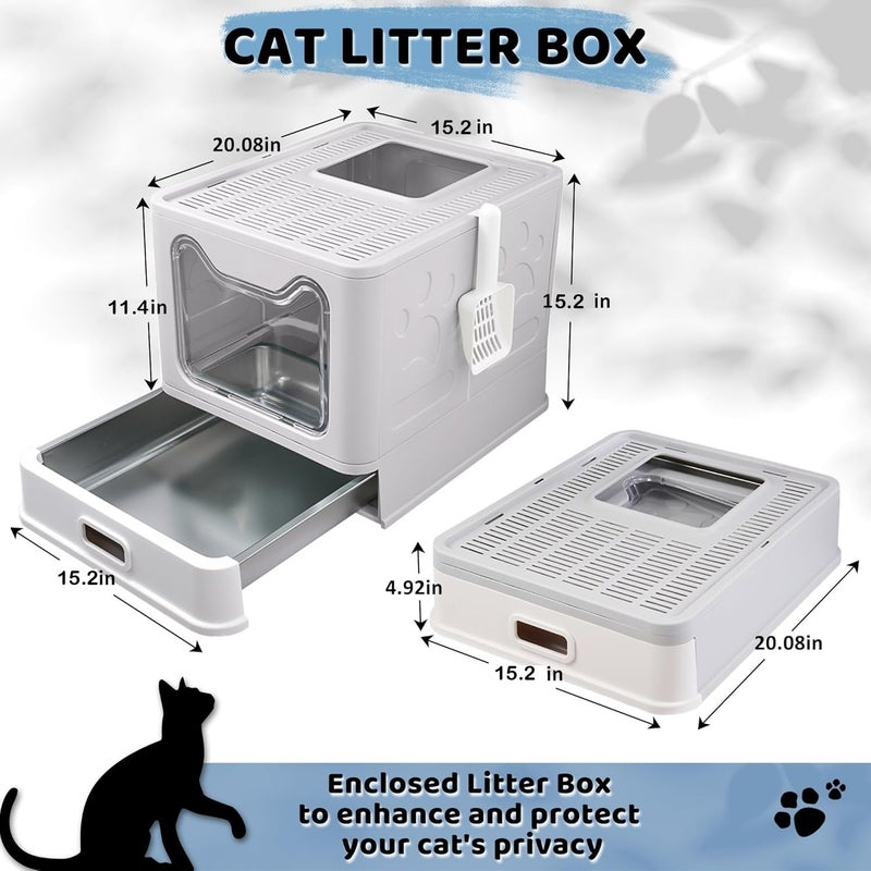 Tehoao Enclosed Cat Litter Box with Lid Top Exit Covered Metal Stainless Steel Litter Box Leak Proof & Odorless Easy to Clean Including Cat Litter Scoop and Litter Mat - Image 3