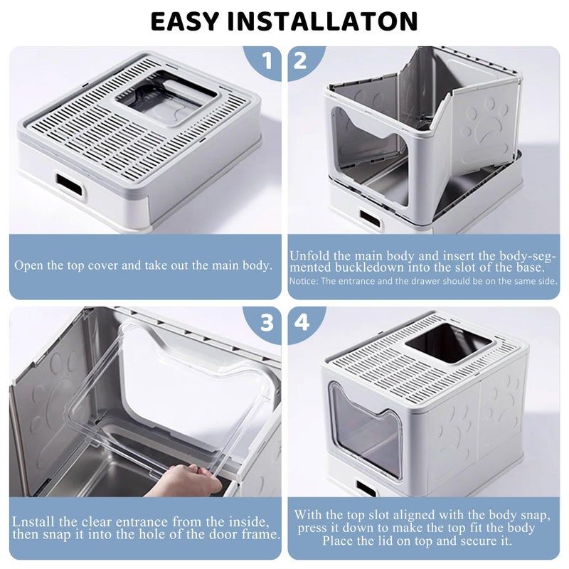 Tehoao Enclosed Cat Litter Box with Lid Top Exit Covered Metal Stainless Steel Litter Box Leak Proof & Odorless Easy to Clean Including Cat Litter Scoop and Litter Mat - Image 5