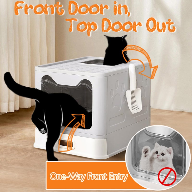 Tehoao Enclosed Cat Litter Box with Lid Top Exit Covered Metal Stainless Steel Litter Box Leak Proof & Odorless Easy to Clean Including Cat Litter Scoop and Litter Mat - Image 2