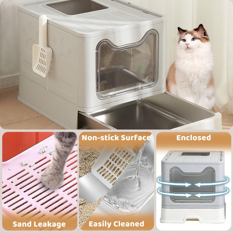 Tehoao Enclosed Cat Litter Box with Lid Top Exit Covered Metal Stainless Steel Litter Box Leak Proof & Odorless Easy to Clean Including Cat Litter Scoop and Litter Mat - Image 4