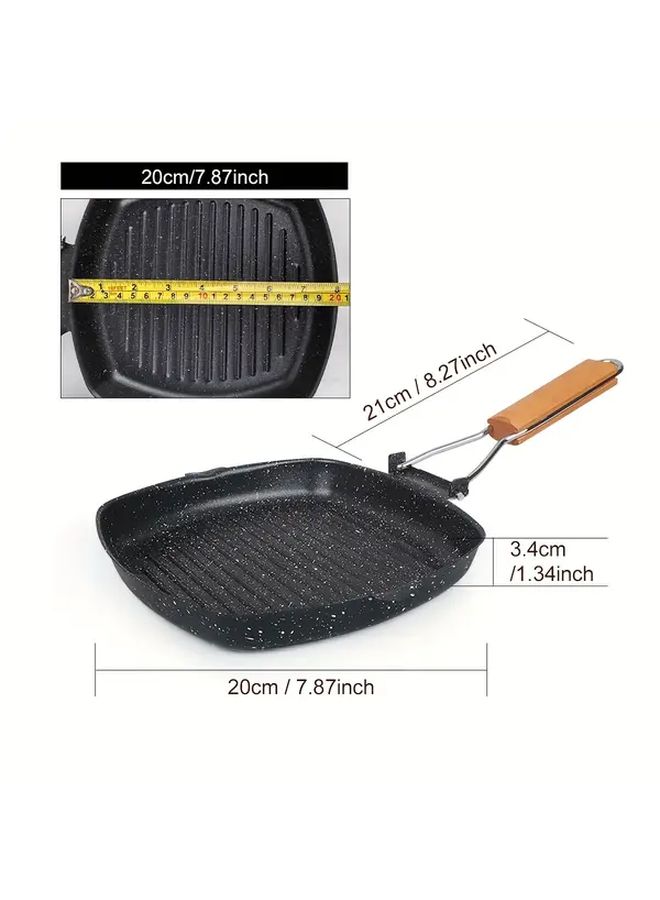 Black Non-Stick Cast Iron Skillet with Wooden Handle for Steak Fry - Image 3