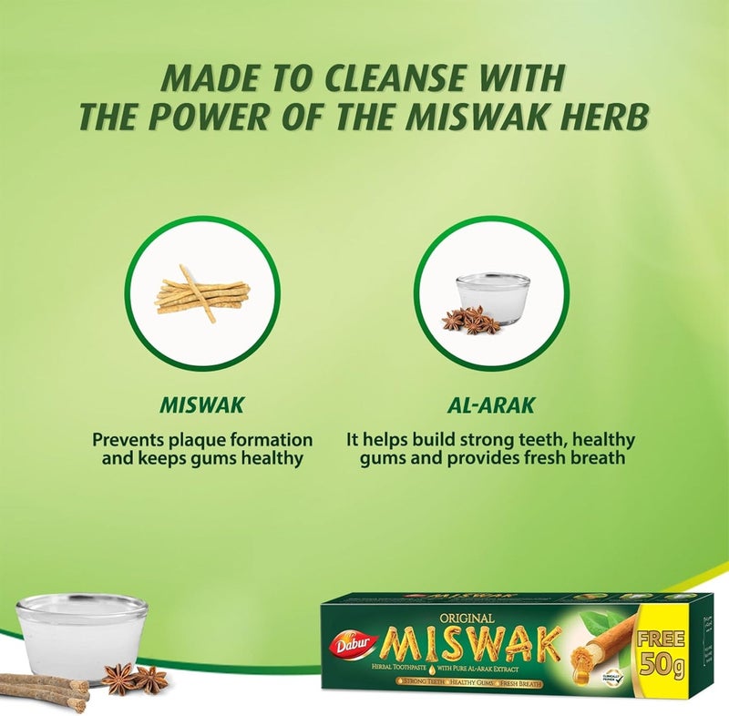 Dabur Miswak Herbal Toothpaste (120g + 50g Free) - Image 3