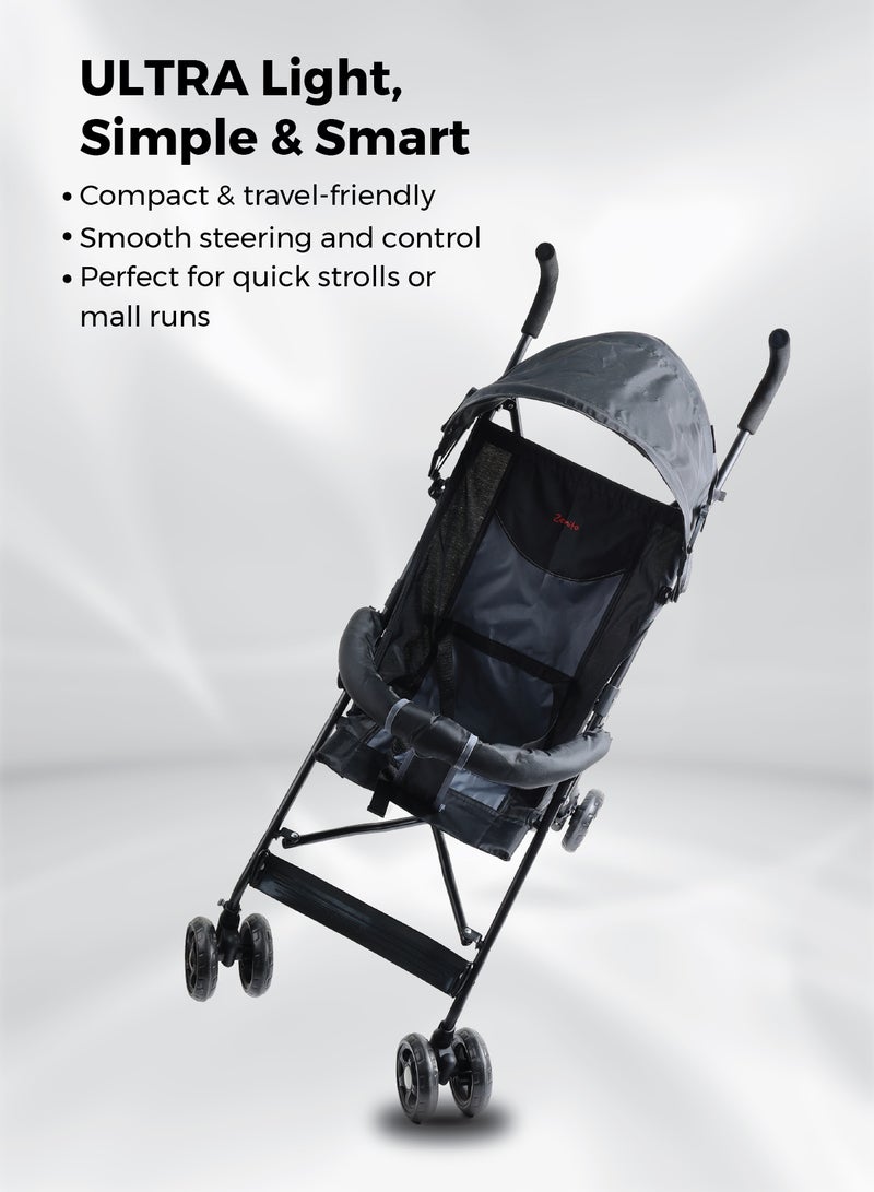 Zenito Ultra-Lightweight 4KG Buggy Stroller - Compact & Portable -Lightest Baby Carrier Buggy  Travel Stroller for Toddler 6m to 3yrs – Compact Pram w/ Extra Wide Canopy, Umbrella Fold - Grey - Image 5