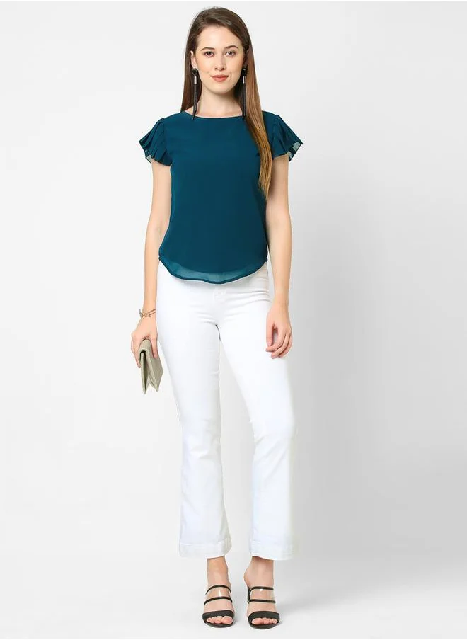 ميش Regular Fit Frill Sleeve Round Neck Top