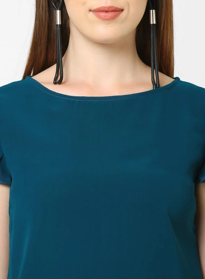 ميش ميش توب بياقة مستديرة وأكمام بكشكش بقصة عادية