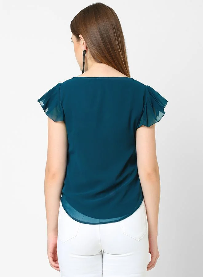 Mish Mish Regular Fit Frill Sleeve Round Neck Top